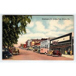 Vintage Linen Postcard Washington St East Athens Georgia 1940s